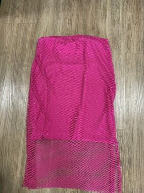 Sincerely Jules Bright Pink Tube Skirt with Fishnet Overlay L